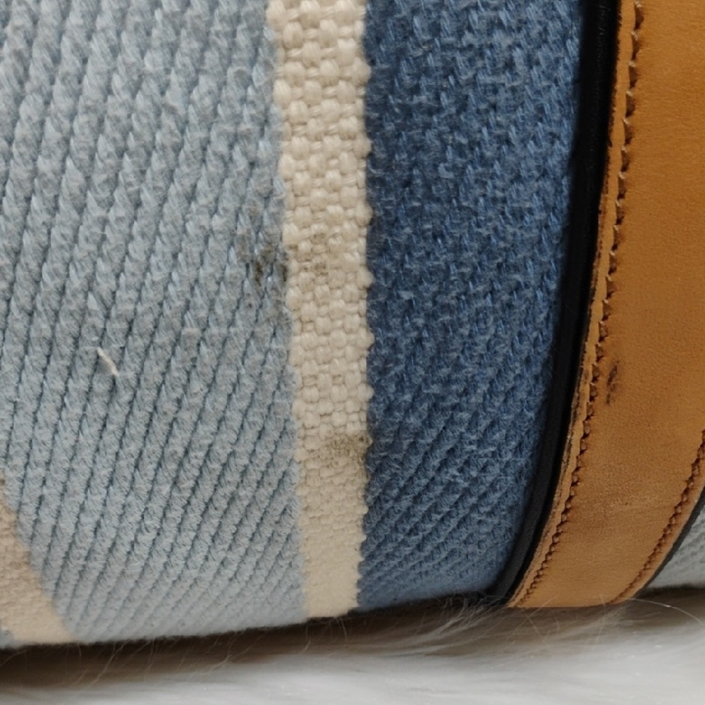 SALE! Auth Gucci Blue & White Striped Leather Trim Travel/Duffle Bag W Strap - Picture 5 of 16
